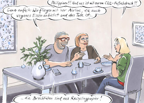 Cartoon: CO zwei (medium) by woessner tagged freimut,woessner,cartoons,karikaturen,schlechtes,gewissen,urlaub,reiseveranstalter,vegan,vegetarisch,vegetarier,umweltpapier,rexyclingpapier,gewissensberuhigung,gutes,co,zwei,fussabdruck,umwelt,umweltbelastung,umweltschutz,luft,atmosphäre,luftverschmutzung,verkehr,luftverkehr,reisen,fernreisen,cozwei,co2,kohlendioxyd,konsum,reiselust,fernweh,ökologie,freimut,woessner,cartoons,karikaturen,schlechtes,gewissen,urlaub,reiseveranstalter,vegan,vegetarisch,vegetarier,umweltpapier,rexyclingpapier,gewissensberuhigung,gutes,co,zwei,fussabdruck,umwelt,umweltbelastung,umweltschutz,luft,atmosphäre,luftverschmutzung,verkehr,luftverkehr,reisen,fernreisen,cozwei,co2,kohlendioxyd,konsum,reiselust,fernweh,ökologie