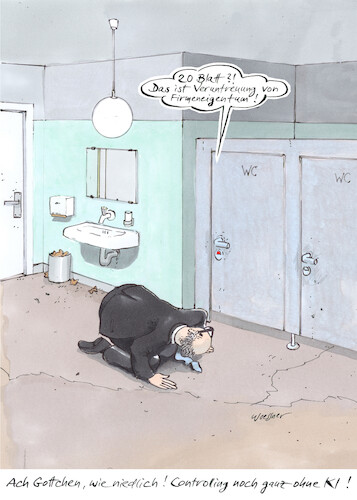 Cartoon: Controlling (medium) by woessner tagged cartoons,karikaturen,woessner,digitalisierung,überwachung,big,brother,pc,internet,www,firma,betrieb,betrieblich,chef,boss,angestellte,erreichbarkeit,work,life,balance,arebitsplatz,gewerkschaft,betriebsrat,pause,controlling,kontrolle,im,ki,künstliche,intelligenz,toilettenpapier,verbrauch,spionieren,bestandsaufnahme,inventur,verbrauchsmaterial,büromaterial,kleinlich,knickrig,sparsamkeit,kosteneffizienz,kalkulation,cartoons,karikaturen,woessner,digitalisierung,überwachung,big,brother,pc,internet,www,firma,betrieb,betrieblich,chef,boss,angestellte,erreichbarkeit,work,life,balance,arebitsplatz,gewerkschaft,betriebsrat,pause,controlling,kontrolle,im,ki,künstliche,intelligenz,toilettenpapier,verbrauch,spionieren,bestandsaufnahme,inventur,verbrauchsmaterial,büromaterial,kleinlich,knickrig,sparsamkeit,kosteneffizienz,kalkulation