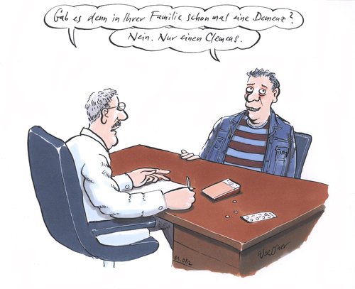 Cartoon: Demenz (medium) by woessner tagged verkalkt,debil,alzheimer,schwachsinn,familie,vergangenheit,gespäch,anamnese,patient,arzt,krankheit,alter,demenz,demenz,alter,krankheit,arzt,patient,anamnese,gespäch,vergangenheit,familie,schwachsinn,alzheimer,debil,verkalkt