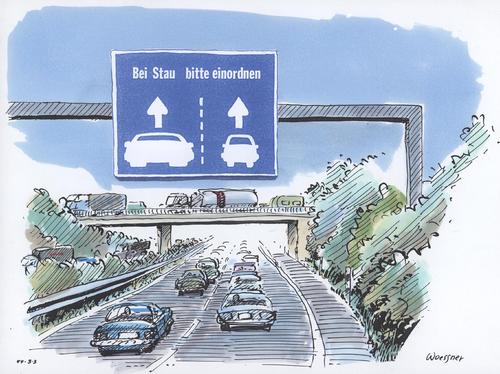 Cartoon: einordnen (medium) by woessner tagged bei,stau,einordnen,umwelt,verkehr,autobahn,prestige,autowahn,kfz,statussymbol,vorschrift,verkehrsschild,bei,stau,einordnen,umwelt,verkehr,autobahn,prestige,autowahn,kfz,statussymbol,vorschrift,verkehrsschild