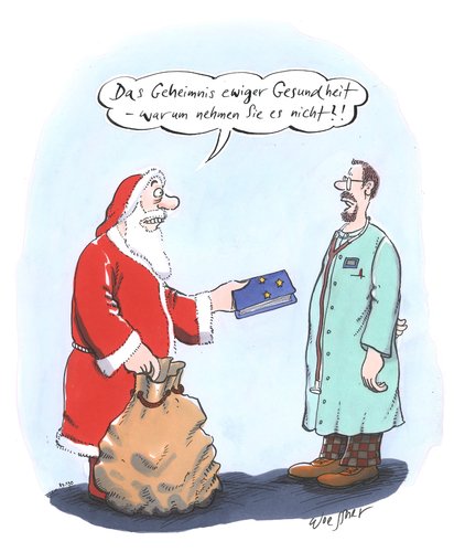 Cartoon: ewige gesundheit (medium) by woessner tagged ewige,gesundheit,geheimnis,weihnachten,nikolaus,danaergeschenk,arzt,medizin,heilkunst,geschäft,verdienst,ewige,gesundheit,geheimnis,weihnachten,nikolaus,danaergeschenk,arzt,medizin,heilkunst,geschäft,verdienst