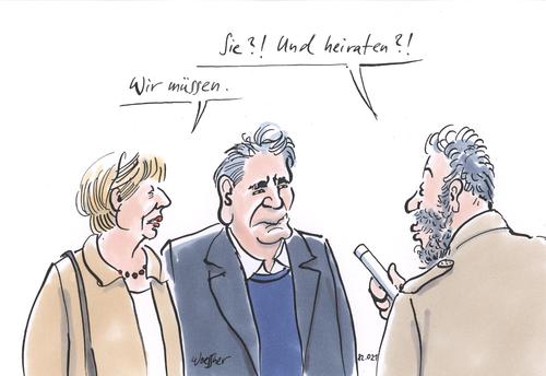 Cartoon: gauck heiraten (medium) by woessner tagged gauck,heirat,hochzeit,partei,politik,bundespräsident,familie,moral,zwang,reporter,interview,medien,gauck,heirat,hochzeit,bundespräsident,familie