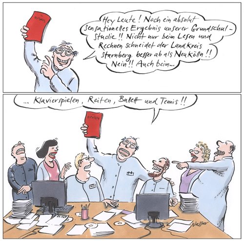 Cartoon: grundschulstudie (medium) by woessner tagged grundschulstudie,ländervergleich,testeritis,kmk,kultusministerkonferenz,arm,reich,problembezirk,bildungsgerechtigkeit,soziale,gerechtigkeit,grundschulstudie,ländervergleich,testeritis,kmk,kultusministerkonferenz,arm,reich,problembezirk,bildungsgerechtigkeit,soziale,gerechtigkeit