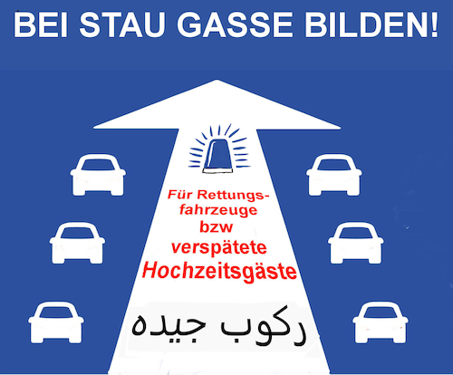 Cartoon: Hochzeit auf Autobahn (medium) by woessner tagged woessner,karikaturen,cartoons,mehrheitsgesellschaft,migration,migrationshintergrund,flüchtlinge,asylanten,ethnien,gebräuche,unfall,rettungsfahrzeuge,rücksicht,autofahrer,autoverkehr,kfz,hochzeit,auf,autobahn,verkehr,sicherheit,stau,rettungsgasse,heirat,trauung,hochzeitszeremonie,brauchtum,sitte,provokation,demonstration,behinderung,minderheiten,mehrheiten