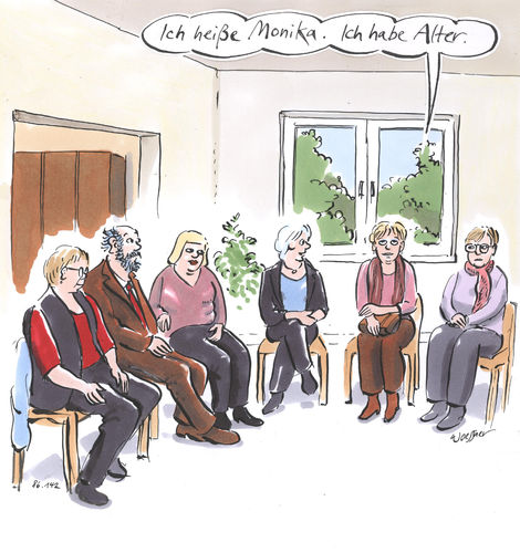 Cartoon: Ich habe Alter (medium) by woessner tagged freimut,woessner,karikaturen,cartoons,gebrechen,altersgebrechen,abbau,verfall,zipperlein,endlichkeit,lebenssinn,altersbeschwerden,ich,habe,alter,gesprächskreis,stuhlkreis,anonyme,alkoholiker,aa,therapiekreis,selbsthilfegruppe,rentner,rente,senioren,älter,alt,pension,pensionäre,gesundheit,krankheit,medizin,freimut,woessner,karikaturen,cartoons,gebrechen,altersgebrechen,abbau,verfall,zipperlein,endlichkeit,lebenssinn,altersbeschwerden,ich,habe,alter,gesprächskreis,stuhlkreis,anonyme,alkoholiker,aa,therapiekreis,selbsthilfegruppe,rentner,rente,senioren,älter,alt,pension,pensionäre,gesundheit,krankheit,medizin