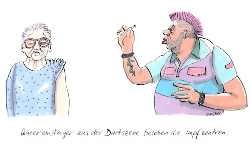 Cartoon: Impfzentren (medium) by woessner tagged woessner,karikaturen,cartoons,impfen,covid,corona,pandemie,impfpersonal,impfzwang,impfskeptiker,querdenker,fortbildung,nebenwirkungen,astra,zeneca,biontec,sputnik,impfzentren,impfzentrum,quereinsteiger,queer,dart,sport,spritzen,dartpfeil,seiteneinsteiger,umschulung,weiterbildung,homosexualität,transsexualität,schwul,lesbisch,transe,sexuelle,orientierung,dartspieler,woessner,karikaturen,cartoons,impfen,covid,corona,pandemie,impfpersonal,impfzwang,impfskeptiker,querdenker,fortbildung,nebenwirkungen,astra,zeneca,biontec,sputnik,impfzentren,impfzentrum,quereinsteiger,queer,dart,sport,spritzen,dartpfeil,seiteneinsteiger,umschulung,weiterbildung,homosexualität,transsexualität,schwul,lesbisch,transe,sexuelle,orientierung,dartspieler