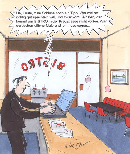 Cartoon: Internetbewertung (medium) by woessner tagged woessner,cartoon,karikatur,bewertung,einstufung,misserfolg,pleite,ankurbeln,lüge,pc,laptop,bewertungssystem,internetbewertung,gastrokritik,geheimtipp,internet,computer,manipulation,werbung,eigenwerbung,eigenlob,betrug,fake,fälschung,netz,pirat,anonymität,imbiss,bistro,schnellimbiss,geschäft