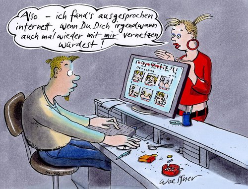 Cartoon: Internett (medium) by woessner tagged internett,internet,it,pc,computer,vernetzen,netz,net,sucht,konsum,pornographie,beziehung,jugend,user,nerd