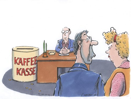 Cartoon: kaffeekasse (medium) by woessner tagged grosse,kaffeekasse,beamte,behörde,verwaltung,korruption,bestechung,trinkgeld,schmalz,bakschisch