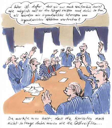 Cartoon: karierte (medium) by woessner tagged karierte,gestreifte,politik,volksvertreter,demokratie,interessenvertretung,lobbyismus,korruption,bestechund,vorteilsnahme,amtseid