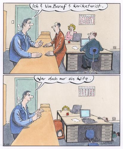 Cartoon: karikaturist (medium) by woessner tagged karikaturisten,und,mohammed,islam,medien,büro,angst,fatwah,islamismus,karikaturist