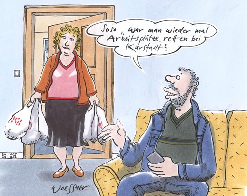 Cartoon: Karstadt (medium) by woessner tagged karstadt,arbeitsplatz,retten,einkaufen,konsum,warenwelt,solidarität,gewerkschaft,arbeitskampf,kaufhaus,konsumtempel,kapitalismus,karstadt,arbeitsplatz,retten,einkaufen,konsum,warenwelt,solidarität,gewerkschaft,arbeitskampf,kaufhaus,konsumtempel,kapitalismus