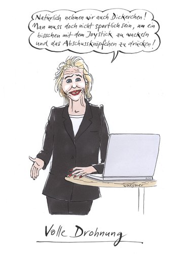 Cartoon: Leyen Drohne (medium) by woessner tagged joystick,sport,drohnen,bundeswehr,die,in,dicke,leyen,der,von,ttip,darth,vader,freihandelsabkommen,geheimniskrämerei,volksverdummung,propaganda,werbung,imperialismus,wirtschaft,grosskonzerne,multinationale,konzerne,demokratie,elite,eu,korruption