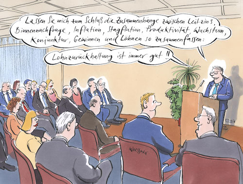 Cartoon: Lohnzurückhaltung (medium) by woessner tagged woessner,karikaturen,cartoons,gewerkschaft,interessenvertretung,wirtschaftsinteressen,wirtschaftlich,gewerkschaftlich,arbeiter,arbeitnehmer,arbeitgeber,produktivität,stagflation,lohnzurückhaltung,leitzins,binnennachfrage,inflation,wachstum,konjunktur,gewinne,löhne,mindestlohn,niedriglohn,niedriglohnsektor,lohndumping,banken,zinsen,geld,finanzbranche,woessner,karikaturen,cartoons,gewerkschaft,interessenvertretung,wirtschaftsinteressen,wirtschaftlich,gewerkschaftlich,arbeiter,arbeitnehmer,arbeitgeber,produktivität,stagflation,lohnzurückhaltung,leitzins,binnennachfrage,inflation,wachstum,konjunktur,gewinne,löhne,mindestlohn,niedriglohn,niedriglohnsektor,lohndumping,banken,zinsen,geld,finanzbranche