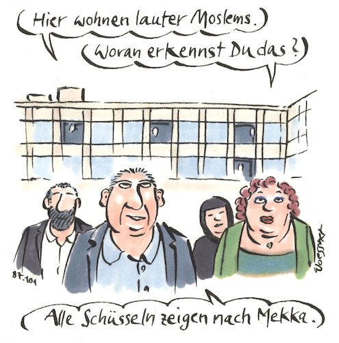 Cartoon: Mekka (medium) by woessner tagged freimut,woessner,karikaturen,cartoons,schüsseln,antennen,pilgerfahrt,heilige,stadt,religionsgründung,stadtviertel,parallelgesellschaft,muslime,muslimisch,moslems,schüssel,tv,fernsehen,richtung,mekka,islam,islamophob,religion,weltreligion,prophet,mohammed,glaube,fundamentalismus,radikal,islamistisch,islamismus,konsum,fernsehkonsum