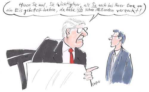 Cartoon: milliarden verzockt (medium) by woessner tagged milliarden,verzockt,banken,finanzkrise,finanzmärkte,banker,konkurrenz,wettbewerb,karriere,konzern,hierarchie,macho,milliarden,verzockt,banken,finanzkrise,finanzmärkte,banker,konkurrenz,wettbewerb,karriere,konzern,hierarchie,macho