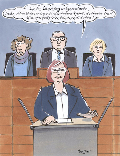 Cartoon: Ministerpräsidentenkandidaten (medium) by woessner tagged cartoon,karikatur,woessner,landtagsabgeordnete,parlament,ministerpräsidenten,landesregierung,politik,genderwahnsinn,cancel,culture,sittenwächter,moralapostel,zensur,sprachverhunzung,ministerpräsidentenkandidatinnen,sprache,gender,gendergerechte,schönheit,sprachfluss,sprechen,reden,redner,rednerinnen,gleichberechtigung,gleichberechtigt,emanzipiert,emanzipation,queer,queerness,politisch,korrekt,shitstorm,woke,tugendwächter,cartoon,karikatur,woessner,landtagsabgeordnete,parlament,ministerpräsidenten,landesregierung,politik,genderwahnsinn,cancel,culture,sittenwächter,moralapostel,zensur,sprachverhunzung,ministerpräsidentenkandidatinnen,sprache,gender,gendergerechte,schönheit,sprachfluss,sprechen,reden,redner,rednerinnen,gleichberechtigung,gleichberechtigt,emanzipiert,emanzipation,queer,queerness,politisch,korrekt,shitstorm,woke,tugendwächter