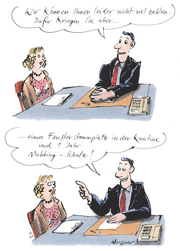 Cartoon: Mobbingschutz (medium) by woessner tagged freimut,woessner,karikaturen,cartoons,chef,arbeitgeber,unternehmer,betrieb,betriebsleitung,mobbing,mobben,kantine,fensterplatz,privilegien,betriebskantine,arbeitsvertrag,betriebsrat,arbeitsrecht,mobbingschutz,geringverdiener,mindestlohn,einstellungsgespräch,bewerbung,bewerbungsgespräch,personaler,personalchef,lohnverhandlung,einkommen,arbeitsplatz,angestellte,gewerkschaft,freimut,woessner,karikaturen,cartoons,chef,arbeitgeber,unternehmer,betrieb,betriebsleitung,mobbing,mobben,kantine,fensterplatz,privilegien,betriebskantine,arbeitsvertrag,betriebsrat,arbeitsrecht,mobbingschutz,geringverdiener,mindestlohn,einstellungsgespräch,bewerbung,bewerbungsgespräch,personaler,personalchef,lohnverhandlung,einkommen,arbeitsplatz,angestellte,gewerkschaft