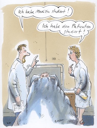 Cartoon: Patienten studiert (medium) by woessner tagged patient,krankenhaus,arzt,krankenschwester,medizin,wissen,uni,studium,ausbildung,akademiker,patient,krankenhaus,arzt,medizin,wissen,uni,studium,ausbildung,akademiker,bildung,gesundheit,studieren