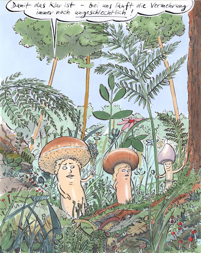 Cartoon: Pilz (medium) by woessner tagged woessner,karikaturen,cartoons,sexualmoral,familie,angst,ängste,besorgnis,väterlich,mütterlich,verführung,bedrohung,botanik,botanisch,ungeschlechtliche,vermehrung,pilze,wald,waldpilze,pflanzen,pflanzenreich,erotik,fortpflanzung,geschlechtlich,biologie,umwelt,biotop,ökologie,vater,mutter,kind,woessner,karikaturen,cartoons,sexualmoral,familie,angst,ängste,besorgnis,väterlich,mütterlich,verführung,bedrohung,botanik,botanisch,ungeschlechtliche,vermehrung,pilze,wald,waldpilze,pflanzen,pflanzenreich,sex,erotik,fortpflanzung,geschlechtlich,biologie,umwelt,biotop,ökologie,vater,mutter,kind