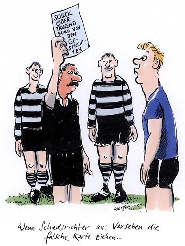 Cartoon: Schiedsrichterscheck (medium) by woessner tagged 1000,euro,von,den,gestreiften,schiedsrichter,fussball,wette,wettskandal,korruption,bestechung,mafia,sport