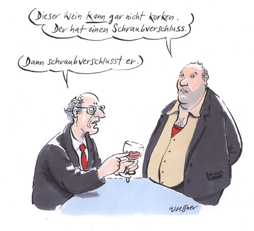 Cartoon: Schraubverschluss (medium) by woessner tagged korken,schraubverschluss,wein,trinken,alkohol,gaststätte,restaurant,weinlokal,ober,bedienung,beschwerde,korken,schraubverschluss,wein,trinken,alkohol,gaststätte,restaurant,weinlokal,ober,bedienung,beschwerde