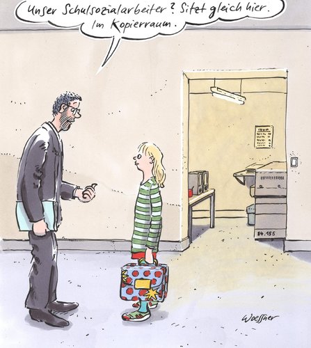 Cartoon: Schulsozialarbeiter (medium) by woessner tagged schulsozialarbeiter,stiefmütterlich,finanzierung,bildungspolitik,erziehungswissenschaft,schulpolitik,schule,kollegium,lehrer,kopierraum,schulsozialarbeiter,stiefmütterlich,finanzierung,bildungspolitik,erziehungswissenschaft,schulpolitik,schule,kollegium,lehrer,kopierraum