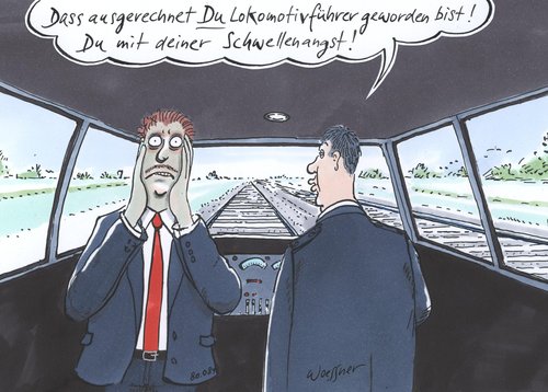 Cartoon: Schwellenangst (medium) by woessner tagged schwellenangst,eisenbahn,zug,lokomotive,führer,psychologie,berufswahl,arbeit,arbeitsplatz,schwellenangst,eisenbahn,zug,lokomotive,führer,psychologie,berufswahl,arbeit,arbeitsplatz,job,beruf,bahn,angst,ängste,psyche,zugfahrer,fahrer