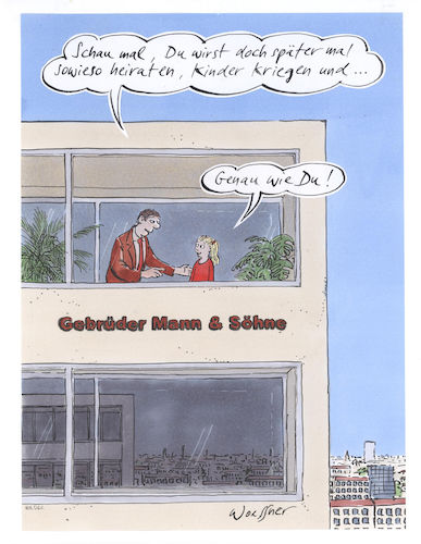 Cartoon: sowieso heiraten (medium) by woessner tagged freimut,woessner,karikaturen,cartoons,hochzeit,familie,frauenrolle,männerrolle,konservativ,betriebsleitung,unternehmen,unternehmer,unternehmerin,quote,management,chefetage,heiraten,später,sowieso,betrieb,chef,familienunternehmen,betriebsübergabe,gleichberechtigung,emanzipation,emanze,frauenrechte,vorurteile,erbe,erben,erbrecht,geschlechterrolle,gender,freimut,woessner,karikaturen,cartoons,hochzeit,familie,frauenrolle,männerrolle,konservativ,betriebsleitung,unternehmen,unternehmer,unternehmerin,quote,management,chefetage,heiraten,später,sowieso,betrieb,chef,familienunternehmen,betriebsübergabe,gleichberechtigung,emanzipation,emanze,frauenrechte,vorurteile,erbe,erben,erbrecht,geschlechterrolle,gender