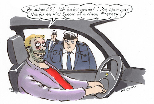 Cartoon: Speed (medium) by woessner tagged cartoons,karikaturen,woessner,zu,schnell,überhöhte,autofahrer,unrechtsbewusstsein,verantwortungsbewusstsein,geschwindigkeitsrausch,speed,im,ecstasy,strassenverkehr,polizeikontrolle,geschwindigkietskontrolle,raserei,rauschgift,partydrogen,verkehrspsychologie,drogenmissbrauch,verhalten,führerschein,pappe,lappen,cartoons,karikaturen,woessner,zu,schnell,überhöhte,autofahrer,unrechtsbewusstsein,verantwortungsbewusstsein,geschwindigkeitsrausch,speed,im,ecstasy,strassenverkehr,polizeikontrolle,geschwindigkietskontrolle,raserei,rauschgift,partydrogen,verkehrspsychologie,drogenmissbrauch,verhalten,führerschein,pappe,lappen