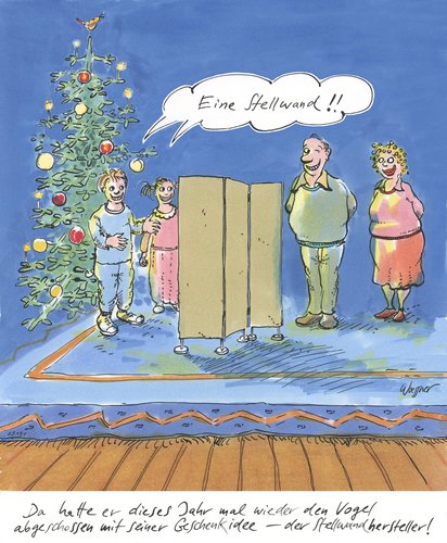 Cartoon: stellwand (medium) by woessner tagged stellwandhersteller,weihnachten,eltern,kinder,überraschung,geschenk,konsum,stellwandhersteller,weihnachten,eltern,kinder,überraschung,geschenk,konsum