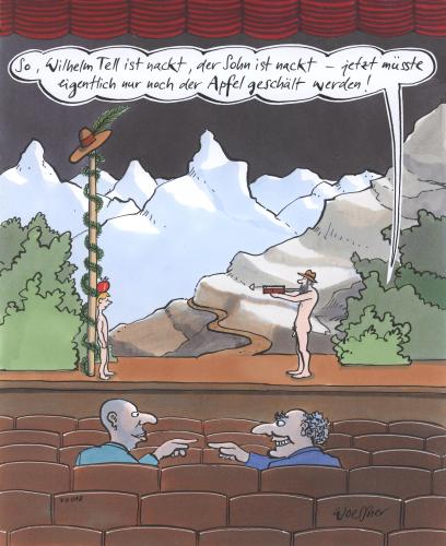 Cartoon: Theater nackt (medium) by woessner tagged theater,wilhelm,tell,schauspieler,inszenierung,regie,nacktheit,skandal,provokation,apfel,theater,wilhelm tell,aufführung,bühne,auftritt,vorstellung,kultur,unterhaltung,freizeit,schauspieler,inszenierung,regie,nacktheit,nackt,skandal,provokation,sex,apfel,wilhelm,tell