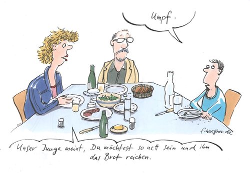 Cartoon: umpf (medium) by woessner tagged umpf,eltern,kind,jugendlicher,erziehung,höflichkeit,aussprache,sprache,rücksicht,nuscheln,übersetzung,umpf,eltern,kind,jugendlicher,erziehung,höflichkeit,aussprache,sprache,rücksicht,übersetzung,familie,bildung,wissen,kinder,teenager,dolmetscher