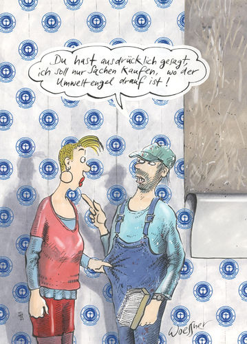 Cartoon: Umweltengel (medium) by woessner tagged woessner,cartoon,karikatur,umweltlabel,streit,aggression,frauenrolle,dominanz,emanzipation,fehler,dummheit,umweltengel,heimwerker,heimwerken,baumarkt,do,it,yourself,umwelt,bio,ökologie,ettikettenschwindel,label,tapete,tapezieren,renovieren,wohnen,geschlecht,beziehung,gender,männerrolle,woessner,cartoon,karikatur,umweltlabel,streit,aggression,frauenrolle,dominanz,emanzipation,fehler,dummheit,umweltengel,heimwerker,heimwerken,baumarkt,do,it,yourself,umwelt,bio,ökologie,ettikettenschwindel,label,tapete,tapezieren,renovieren,wohnen,geschlecht,beziehung,gender,männerrolle