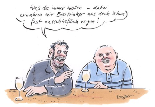 Cartoon: veganes Biertrinken (medium) by woessner tagged biertrinker,vegan,alkoholismus,ernährung,nahrungsmittel,kneipe,wirtschaft,gespräch,saufen,alkoholabhängig,tresen,bier,gerstensaft,reinheitsgebot,bayern,alkoholiker,säufer,kaschemme,politisch,korrekt,essgewohnheiten,diäten,biertrinker,vegan,alkoholismus,ernährung,nahrungsmittel,kneipe,wirtschaft,gespräch,saufen,alkoholabhängig,tresen,bier,gerstensaft,reinheitsgebot,bayern,alkoholiker,säufer,kaschemme,politisch,korrekt,essgewohnheiten,diäten