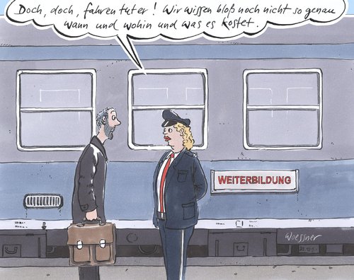 Cartoon: weiterbildung (medium) by woessner tagged weiterbildung,fortbildung,ausbildung,politik,politische,unterstützung,bildungspolitik,wirtschaft,finanzierung,zug,eisenbahn,fahrplan,weiterbildung,fortbildung,ausbildung,politik,politische,unterstützung,bildungspolitik,wirtschaft,finanzierung,zug,eisenbahn,fahrplan