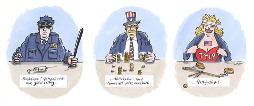 Cartoon: Weltjustiz (medium) by woessner tagged weltjustiz,ttip,freihandelsabkommen,private,schiedsgerichte,usa,europa,eu,demokratie,wirtschaftsdiktatur,weltpolizist,welträuber,polizei,militär,militärisch,industrieller,komplex,waffenindustrie,todesstrafe,imperialismus,kapitalismus,judikative,anwalt,richter,staatsanwalt,grosskonzerne,geheimverhandlungen,weltjustiz,ttip,freihandelsabkommen,private,schiedsgerichte,usa,europa,eu,demokratie,wirtschaftsdiktatur,weltpolizist,welträuber,polizei,militär,militärisch,industrieller,komplex,waffenindustrie,todesstrafe,imperialismus,kapitalismus,judikative,anwalt,richter,staatsanwalt,grosskonzerne,geheimverhandlungen