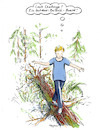 Cartoon: Outdoor Balance Board (small) by woessner tagged outdoor,balance,board,anglizismen,jugendsprache,fremdwörter,deutsch,sprache,freizeit,aktivität,sport,balancieren,im,freien,wald,baumstamm,euphemismus,werbesprache,sprachverhunzung,überfremdung