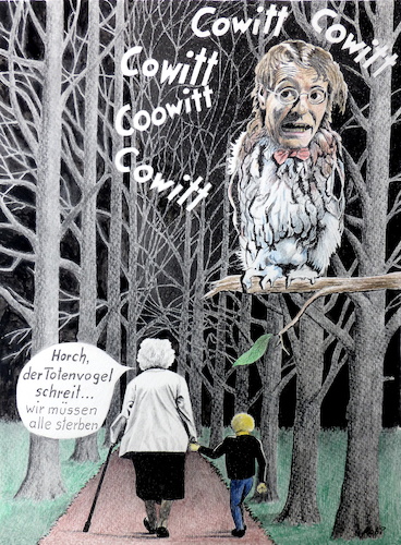 Cartoon: der Totenvogel (medium) by Kobi tagged karl,lauterbach,corona,ungeimpfte,kauz,totenvogel