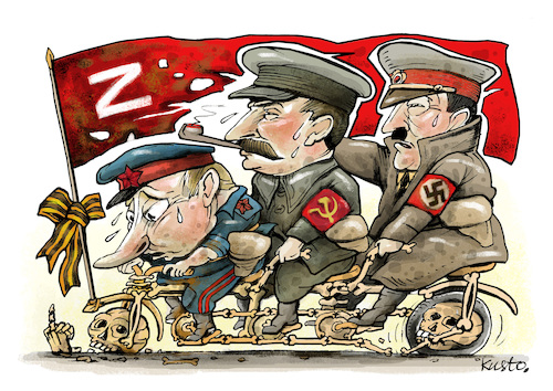 Cartoon: Cyclist dictators (medium) by kusto tagged putin,stalin,hitler,war,putin,stalin,hitler,war