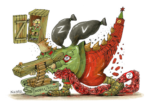 Cartoon: Kremlin monster (medium) by kusto tagged russia,war,monster,mobilization,russia,war,monster,mobilization