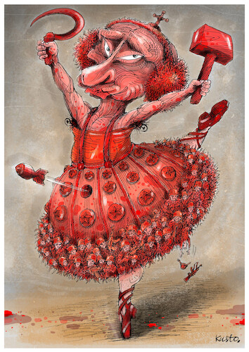 Cartoon: Red ballerina (medium) by kusto tagged putin,war,death,bombs,hammer,and,sickle,putin,war,death,bombs,hammer,and,sickle