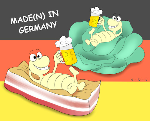 Cartoon: Made_n_ in Germany (medium) by a-b-c tagged abc,made,insekt,wohlstand,speck,schinken,kohl,geld,leben,reichtum,konjunktur,produkt,export,import,ware,produktion,highlife,deutschland,germany,flagge,herkunft,abc,made,insekt,wohlstand,speck,schinken,kohl,geld,leben,reichtum,konjunktur,produkt,export,import,ware,produktion,highlife,deutschland,germany,flagge,herkunft