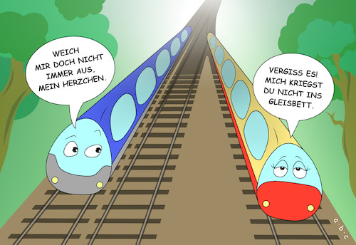 Cartoon: Schienenverkehr (medium) by a-b-c tagged abc,zug,bahn,eisenbahn,schiene,gleis,gleisbett,schotter,schwelle,ice,bundesbahn,reichsbahn,liebe,bahnhof,anmache,weiche,verkehr,lok,triebfahrzeug,rail,waggon,abc,zug,bahn,eisenbahn,schiene,gleis,gleisbett,schotter,schwelle,ice,bundesbahn,reichsbahn,liebe,bahnhof,anmache,weiche,verkehr,lok,triebfahrzeug,rail,waggon