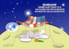 Cartoon: HakutoR (small) by a-b-c tagged abc,hakutor,mondsonde,japan,nasa,trümmerteile,einschlagkrater,weißerhase,ispace,apollomission,usa,flagge,unterstand,hase,sterne,all,kosmos,sonne,erde,planeten,forschung,wissenschaft,hakamada,spacex