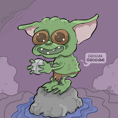 Cartoon: Grogu ft. Gollum (medium) by Fifu tagged gollum,lotr,mandalorian,star,wars,comic,cartoon