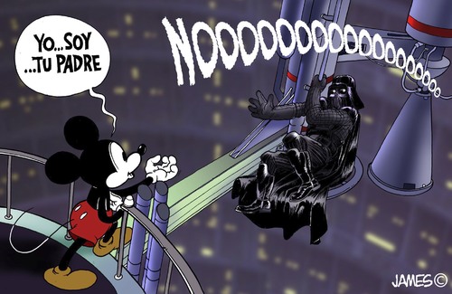 Cartoon: Adoptado (medium) by JAMEScartoons tagged star,wars,darth,vader,mickey,father,son,james,cartonista,jaime,mercado