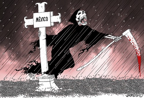 Cartoon: Cantando Bajo la Lluvia (medium) by JAMEScartoons tagged muerte,juarez,corrupcion,vilencia