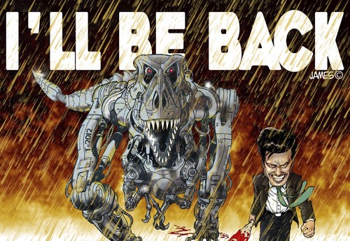 Cartoon: El Nuevo PRI (medium) by JAMEScartoons tagged epn,pri,terminator,trex,dinosaurio,robot,ciborg