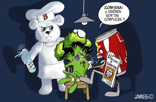 Cartoon: interrogatorio (medium) by JAMEScartoons tagged bimbo,sabritas,coca,cola,james,cartonista,jaime,mercado